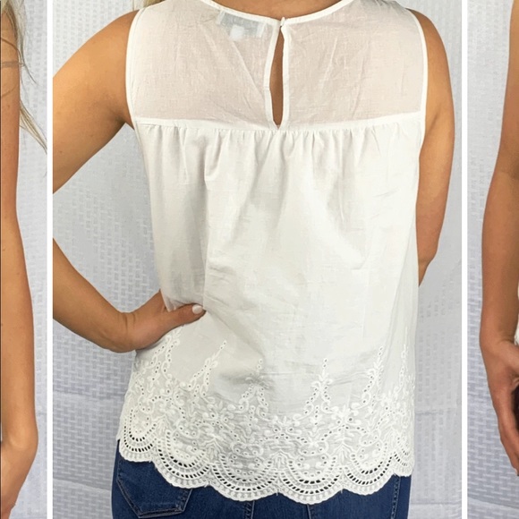 ! SALE ! At Cost Ivory Scalloped Edge Embroidered Sleeveless Blouse - Picture 2 of 2